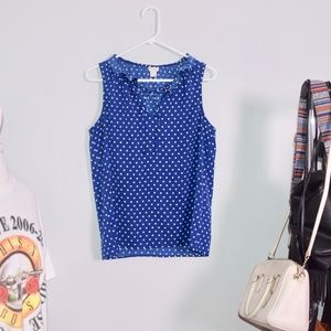 J. Crew Blue Polka-Dot Sleeveless Ruffle Blouse.